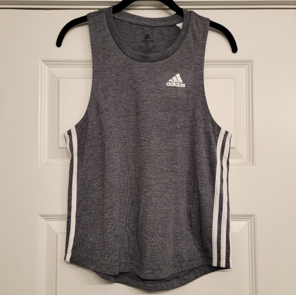 ADIDAS Grey Aeroready Training Tank Top with White Side Stripes